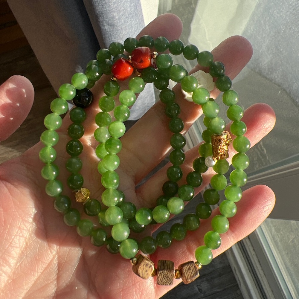 Green jade bracelet / necklace OOAK